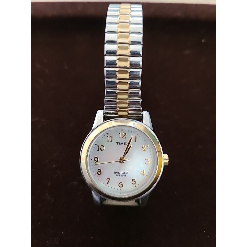 Timex Women TW2P67200 MOP Dial Indiglo Two Tone Expansion 25mm Quartz Watch 7"